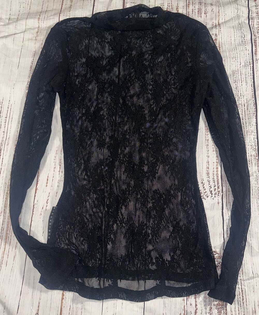 Missguided Women's Black Long Sleeve Sheer Lace Top